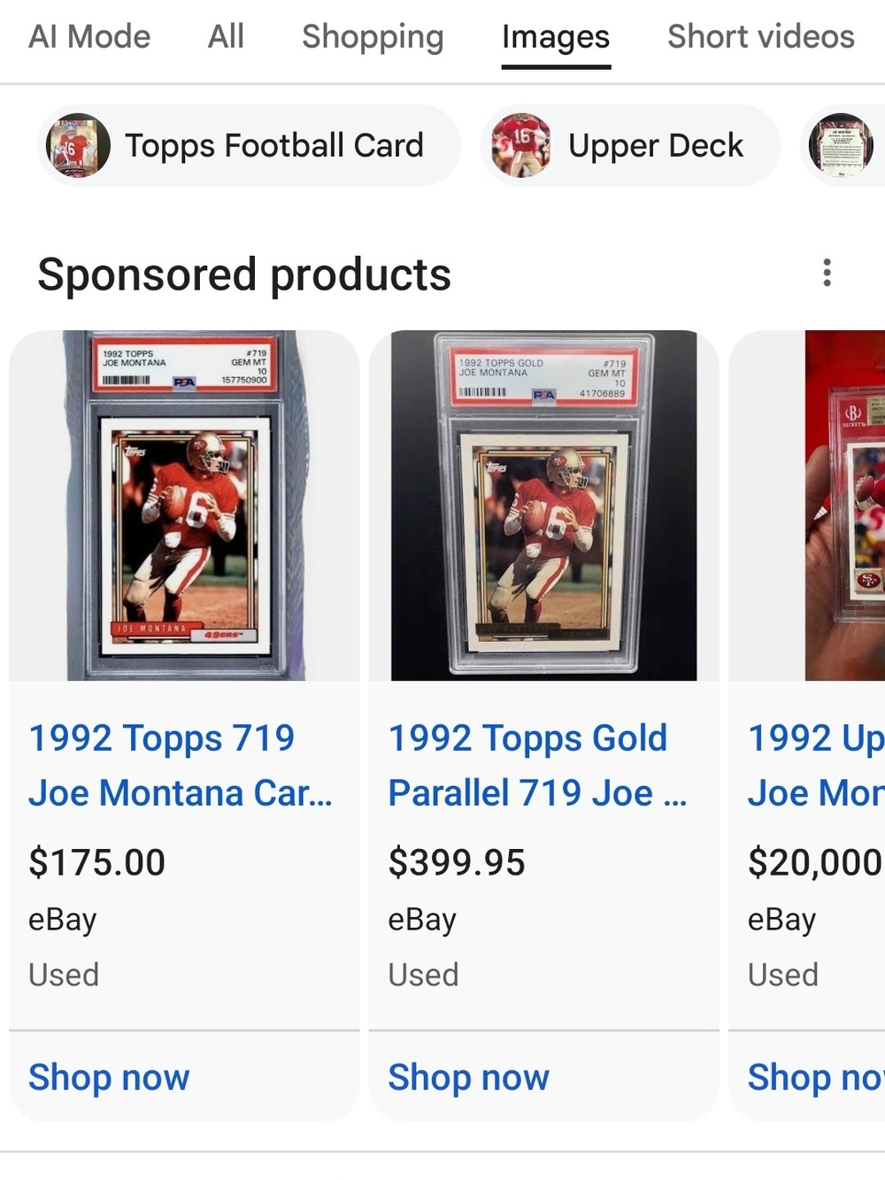 Mint Condition Joe Montana Topps 92